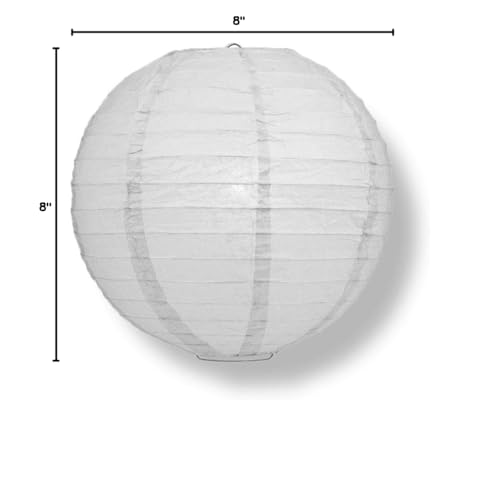 Image of Quasimoon PaperLanternStore Decorative Paper Lantern - (Single, 8-Inch, Gray /Grey, Even Ribbing) Round Paper Lantern - Ideal Wedding and Party Decor or Home Accent, Lighting Optional