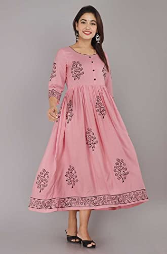 Image of TARANJAL Women's Rayon Anarkali Hand Block Printed Kurti