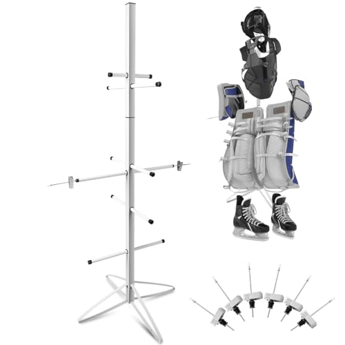 Dunzy 1 Pack Metal Hockey Equipment Drying Rack 6 Adjustable Clips, White