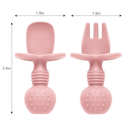 Silicone Feeding Set, 2 Pack Divided Toddler Plates with Suction, 2 Pack Utensils - Spoons & Forks, BPA Free, Baby Led Weaning Supplies