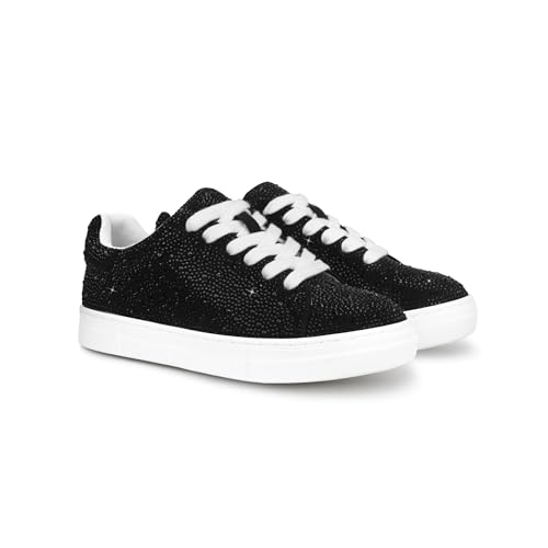 Image of PARTY Women's Rhinestone Platform Lace Up Low Top Glitter Sneakers