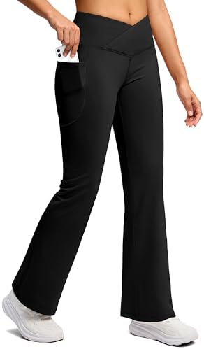 SANTINY Women's Fleece Lined Pants with Pockets Crossover Yoga Pants 28.5