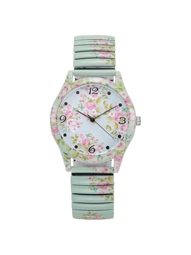 ALCENTIS Montre Femme Bracelet Extensible avec Cadran Floral, Design Vintage - Élégance Romantique et Confort Absolu (Multicolore Base Verte)