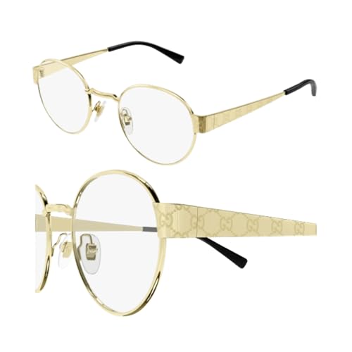 Gucci GG1855O GOLD Monogram GG Patteren Round Shape Eyeglasses with eSHADES Luxury Eyewear Kit