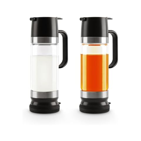 Aelga Coffee Syrup Dispenser, 12 OZ Glass Syrup Bottles with Handle, No Drip Pouring, Coffee Bar Accessories for Coffee and Tea, Black 2 Pack Cover
