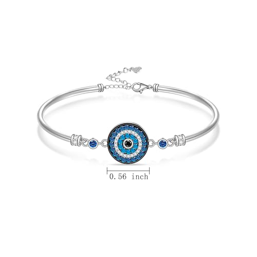 Evil Eye Bracelets 925 Sterling Silver Blue Evil Eye Bracelet for Women Mothers Day Gifts Greek Dainty Bangle Circular Good Luck Adjustable Protection Jewelry2