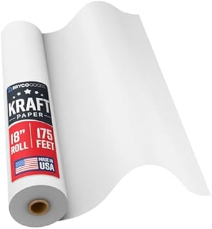 Bryco Goods 18”x2100” (175’) White Kraft Paper Roll for Painting, Drawing, Banner, Bulletin Board, Easel Paper, Floor Covering, Packaging, Shipping, Gift Wrapping, Arts & Crafts – Made in USA