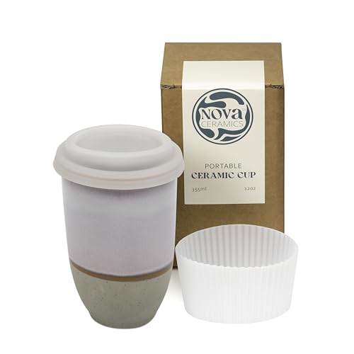 Image of NOVA CERAMICS Travel Mug - Portable Coffee Tumbler - Unique to Go Mug - Microwave & Dishwasher Safe Purple Coffee Tumbler - Gifts for Women Men Him Her - 12oz - Horizon