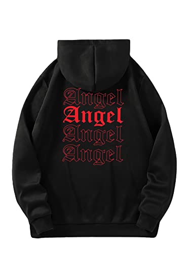 WDIRARA Men's Letter Graphic Print Drawstring Pocket Hoodie Pullovers Sweatshirt