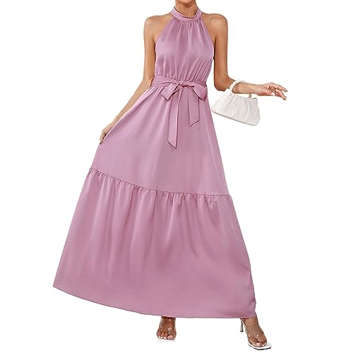 Robe longue élégante à dos nu sans manches pour femme chic