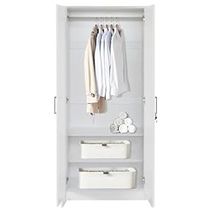 FurnitureR 2 Door Wardrobe, Wooden Armoire with 3-Shelves and Hanging Rod for Bedroom 72-Inch Wardrobe Storage Cabinet, White