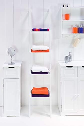 Ladder Leaning Bookshelf, Wooden with White Paint Finish, 4 Tiers - Sennen Range by Elegant Brands