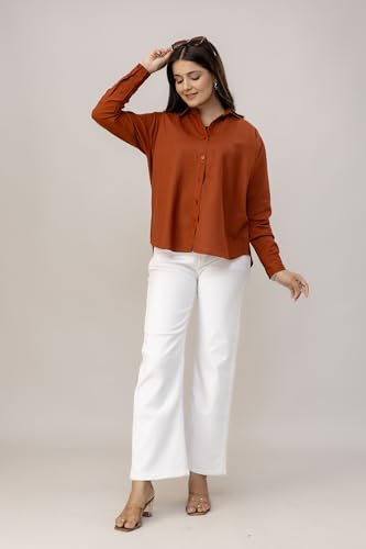 Image of Women's Linen Blend Shirt | Casual Collared Button Down Shirt for Women | Solid Color Full Sleeve Oversized Fit | Summer Casual & Office Wear Top