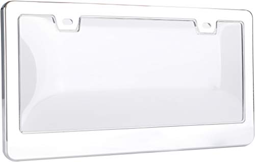 Car License Plates Shield And Chrome Frame Combo, 1 Pack Clear Bubble Design Novelty Plate Covers To Fit Any Standard Us Plates, Unbreakable Frame 2 Holes Patented Design #TOP4