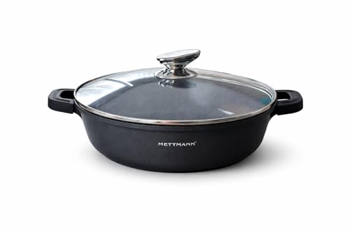 METTMANN PROFESSIONNEL - Sautoir | Sauteuse | Mijoteuse Fonte d'Aluminium - Revêtement Céramique Type Pierre - Couvercle en Verre - Tous Feux dont Induction - Sans PFOA (24 cm)