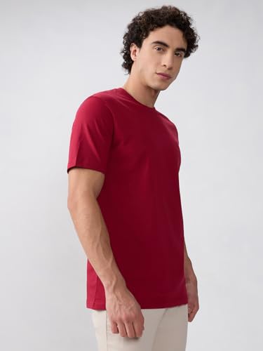 Image of Raymond Men Regular Fit Solid Pattern Pure Cotton Crew Neck Half Sleeve Casual T-Shirt