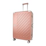 JLY Equipaje 100% policarbonato sin cremallera, maleta rígida con doble cerradura TSA, con 4 ruedas giratorias, mango de aluminio, equipaje de mano de cabina, funda de viaje a cuadros de vuelo, rosa