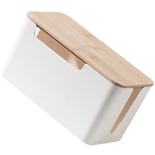 Garneck Caja Organizadora para Cables Eléctrica Pequeña de Bambú y Madera, Contenedor de Almacenamiento Ventilación para Regletas y Enchufes, Cubierta Protectora para Oficina y Hogar