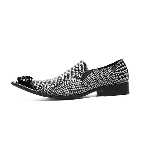 Men's Leather Shoes, Temperament Crocodile Pattern Metal tip Men's Dress Shoes, Wedding Party Banquet Nightclub Stage Host Barber Uniform Office Work Shoes2