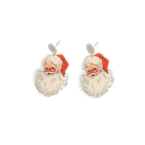 Vintage Christmas Santa Dangle Earrings Funny Cute Gingerbread Man Elf Fawn Charm Earrings Acrylic Resin Fashion Jewelry Holiday Gift Women Ladies Xmas Party Favors Decor Accessories-A santa 1