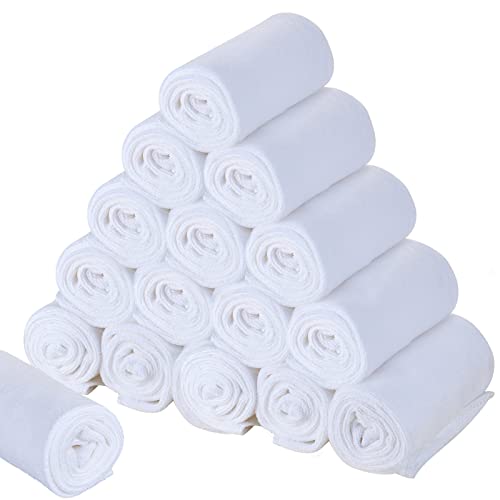 Set de 16 Toallas de Salón de Microfibra de 35 x 75 cm Toallas de Mano Absorbentes Suaves Toallas de Peluquería para Secado Baño Pelo Cara Gimnasio Hotel SPA Mujer Adultos Niños (Blanco)