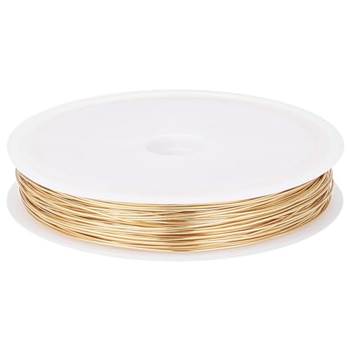 Beebeecraft Alambre de Metal Flexible, Calibre 23, 0.6 mm, 30 Metros, Chapado En Oro 18K, 98 pies, Alambre Artesanal Redondo Pulido Resistente Al Deslustre con Un Carrete para Hacer Joyas