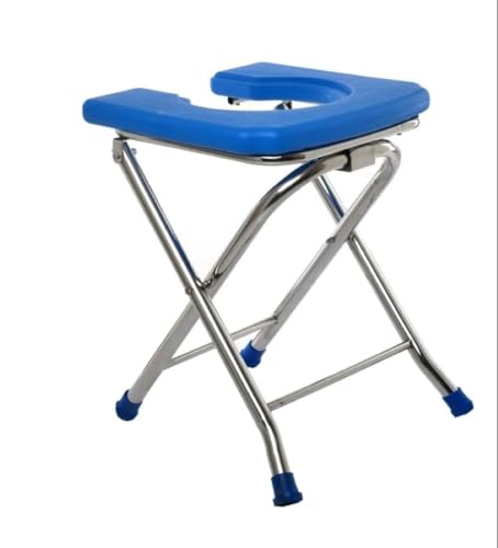 Image of Commode Chair with Pot Portable Stainless Steel Toilet for Pregnant Women and Seniors Indian Style Toilet Stool, Heavy-Duty Chair Durable & Convenient for Camping, Travel (Blue)