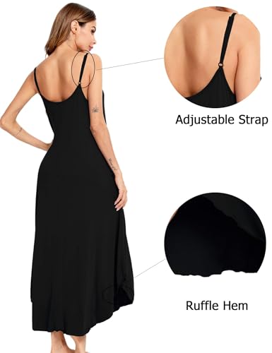 SWOMOG Women Long Nightgown Pajama Dress Soft Strap Nightdress Summer Sleeveless Nightshirt Lounge Dress with Pockets4