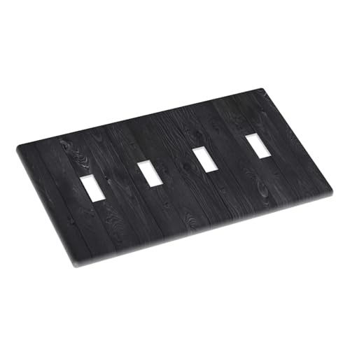 Decorative Switch Plate Covers Vintage Black Wood Plank Wooden Board 4 Gang Light Switch Cover Plate Quad Toggle Wall Plate Outlet Covers for Farmhouse Bedroom Home Decor