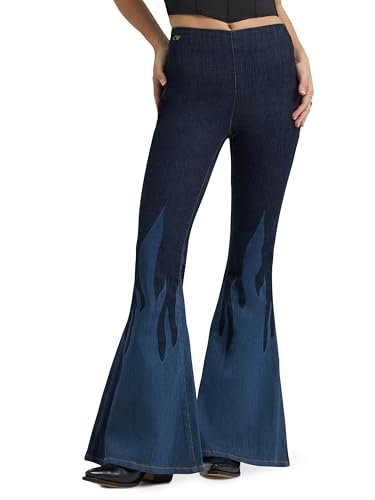 Wrangler Women's x Lainey Wilson Pull On Bell Bottom Jean, Denim/Flame, 25W x 32L