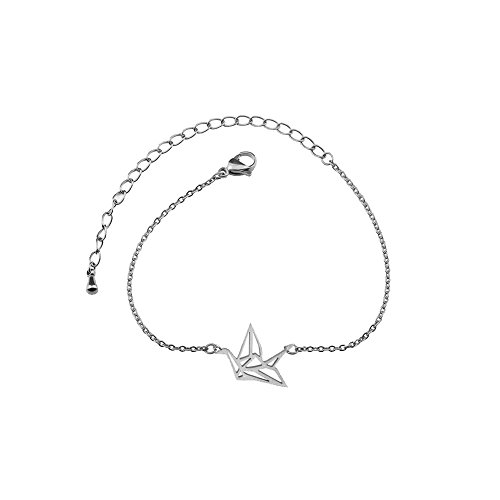 AOCHEE Origami Crane Bracelet Cute Animal Paper Crane Bracelet Bird Wings Pendent (Silver)