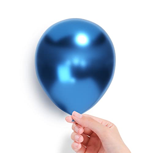 Blue Metallic Balloons 5 Inch 50 Pcs Chrome Balloons Blue Latex Party Balloons For Boys Baby Shower Christening Birthday Party Decorations #TOP1