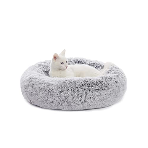 Image of Bedfolks Calming Donut Dog Bed for Small Dogs & Cats, 23 Inches Round, Machine Washable, Anti-Anxiety Plush Bed (Dark Grey, Small)