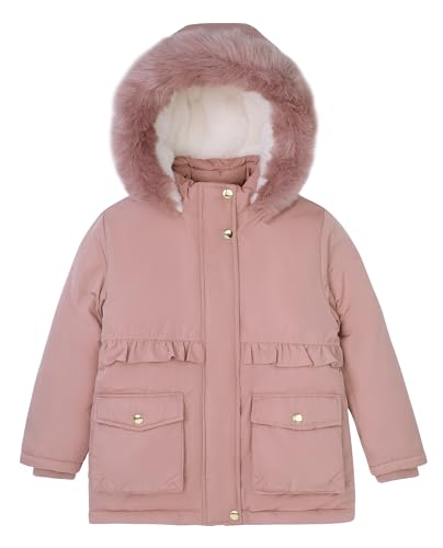 Image of SOLOCOTE Toddlers and Girls Winter Coat Water-Resistant Faux Fur Hood Sherpa Lining Elastic Cuffs with Pockets for Kids