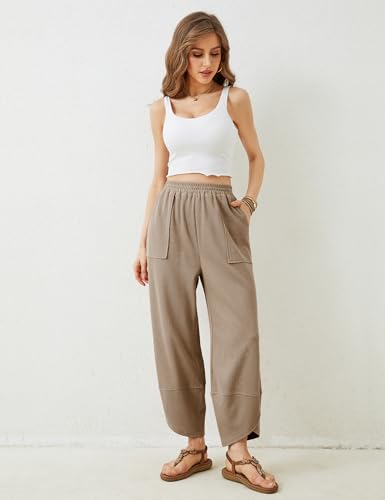 Image of Xiaoxuemeng Womens Baggy Wide Leg Pants Casual Elastic Waisted Palazzo Harem Pants with Pockets