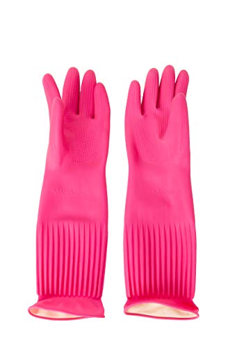 DABOGOSA Mamison Reusable Waterproof Household Dishwashing Cleaning Rubber Gloves, Non-Slip Kitchen Glove-Pack of 2 (Pink, Extra Large)