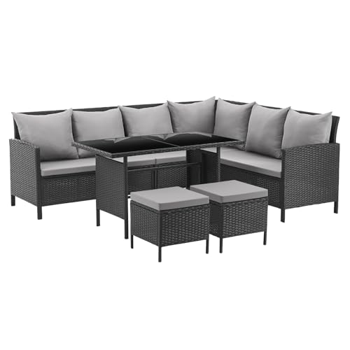 SVITA Madison Rattan-Lounge Polyrattan Ecksofa Gartenmöbel-Set Sofa Garnitur Couch-Eck Schwarz