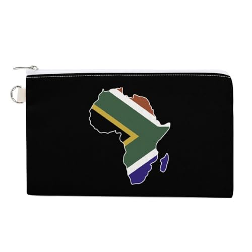South Africa Flag Africa Map Coin Purse Fashion Canvas Pouch Zippered Wallet Makeup Bag for Men Women