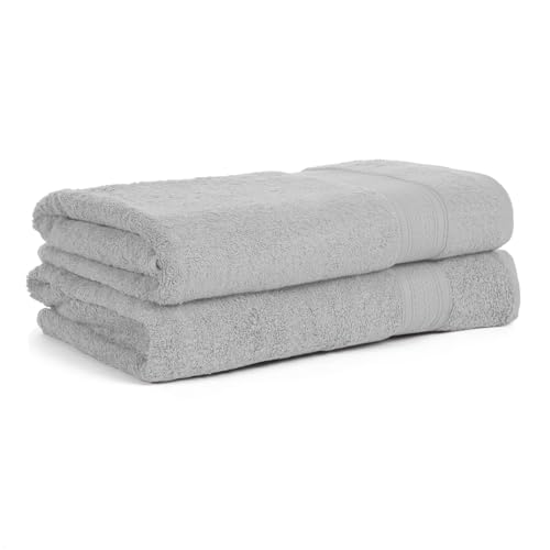 Image of Arvind 100% Cotton Towels for Bath | Towels for Bath Large Size | 500 GSM Bath Towel - Soft & Absorbent | 2 Piece Bath Towel for Men /Women | Urban Comfort | 70 cm x 140 cm - Light Grey
