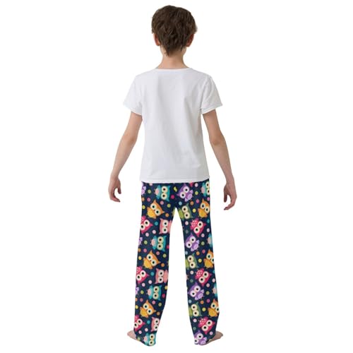 Colorful Owl Polka Dot Boys Long Pants Soft Trousers Elastic Waist Kids Lounge Bottoms with Pockets S-XL3
