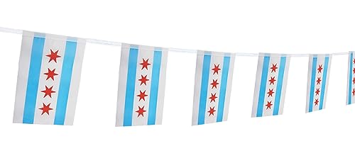 100 Feet City of Chicago Flag,Pennant Flags Banner String,Party Decorations For Grand Opening,Party Decorations,Indoor and outdoor flags,For School Event,Sport Events,Festival(Chicago)