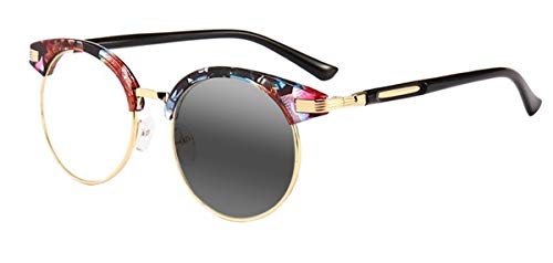 SightPerk Bifocal lady round metal flower reading glasses fashion design photochromic UV Reader sunglasses (Flower, 1.5)