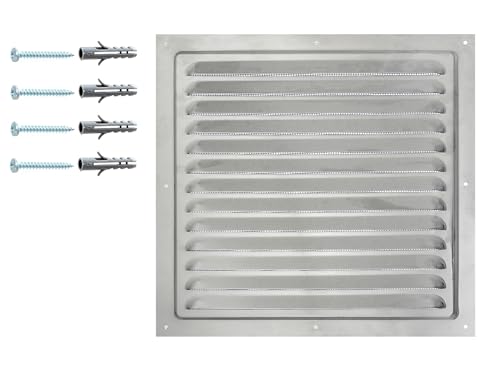 DEMLOU – Griglia di Ventilazione Quadrata in Alluminio Anodizzato – Rete Protettiva Antinsetti – Presa d’Aria Interna ed Esterna – 25 x 25 cm – Colore Alluminio.