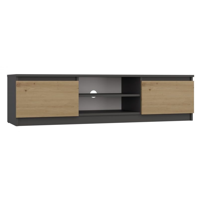 CDF TV Schrank Lowboard mit 2 Türen 2 Regale TV Board Fernsehschrank 140 cm lang Fernsehtisch für Fernseher Sideboard TV-Tisch Wohnzimmer Schlafzimmer Kabelöffnung Anthrazit/Eiche Artisan 40x140x36 cm