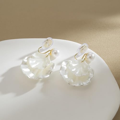 Clip on Earrings Women Seashell Pearl Clip-On Earrings Non-Piercing Beach Jewelry Set Lightweight Summer Accessories for Dresses Outfit3
