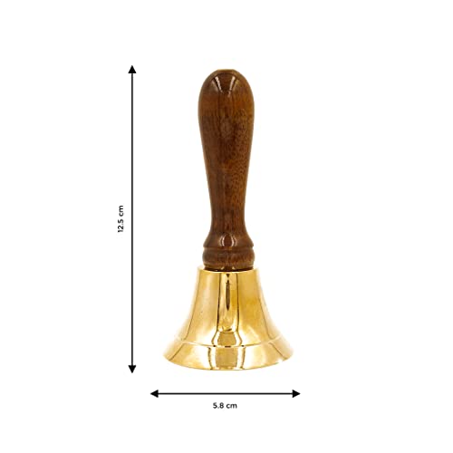 Image of Shubhkart Nitya Brass Wooden Puja Bell | Pooja Bell Brass Ghanti for Puja Arti Prayer | Essentials for Home Mandir | Traditional Items | Religious Bell - 4.9 Inch, 100g