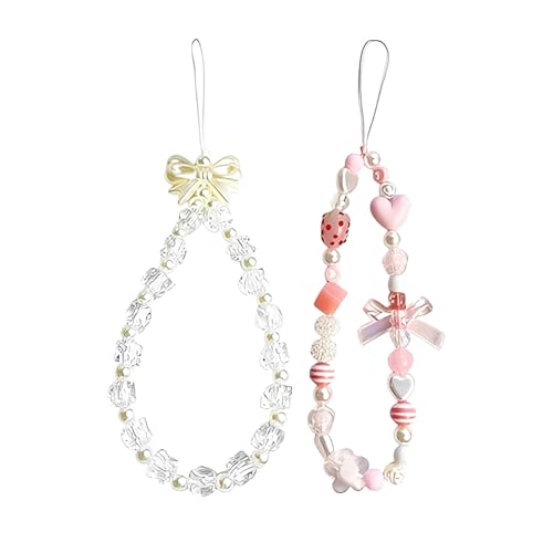 YSUY - YSUY 2Pcs Cute Phone Charm Wrist Strap, Pearl Bow Crystal Flower Phones Charms, Pink Stylish Phone Chain, Anti-Lost Lanyard Handmade Phones Bracelet Strap, Adorable Charms for Women Girls