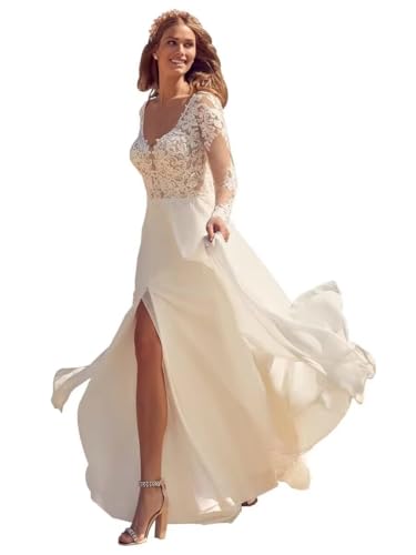 Long Sleeves Wedding Dresses for Bride 2025 Boho Beach A-Line Appliques Lace Bridal Ball Gowns with Train product thumbnail 18