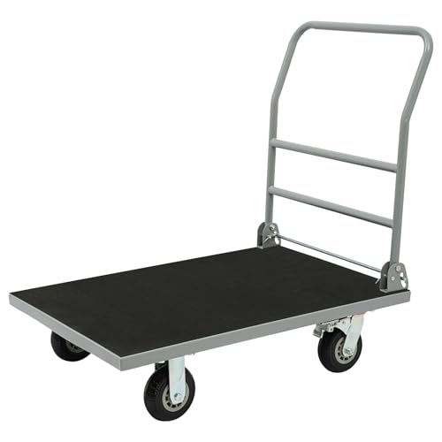 Lidhujnk Heavy Duty Platform Truck Cart, Foldable Push Cart w/Rubber Mat, 2200LBS Capacity Steel Moving Platform Trucks Hand Cart for Groceries, Garage