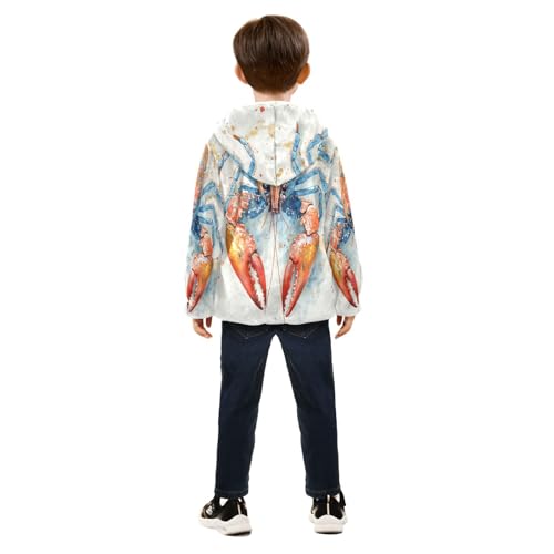 Red Blue Crawfish Watercolor Toddler Fleece Jacket Girl Boys Hooded Fleece Jacket Coat Warm Outwear Zip-up 3-10T4